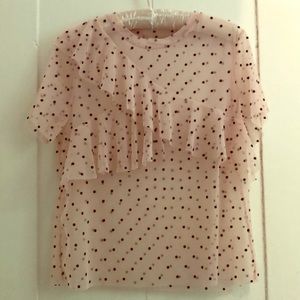 Sheer ruffled polka dot blouse